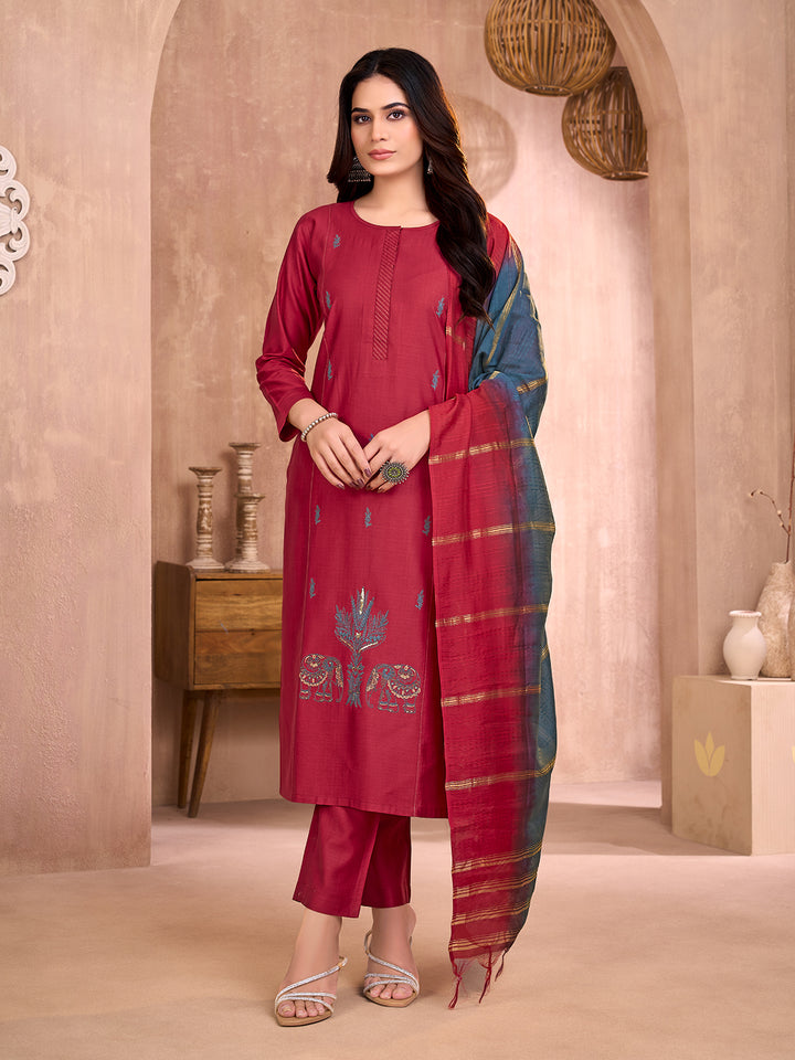 Red Embroidered Suit Set