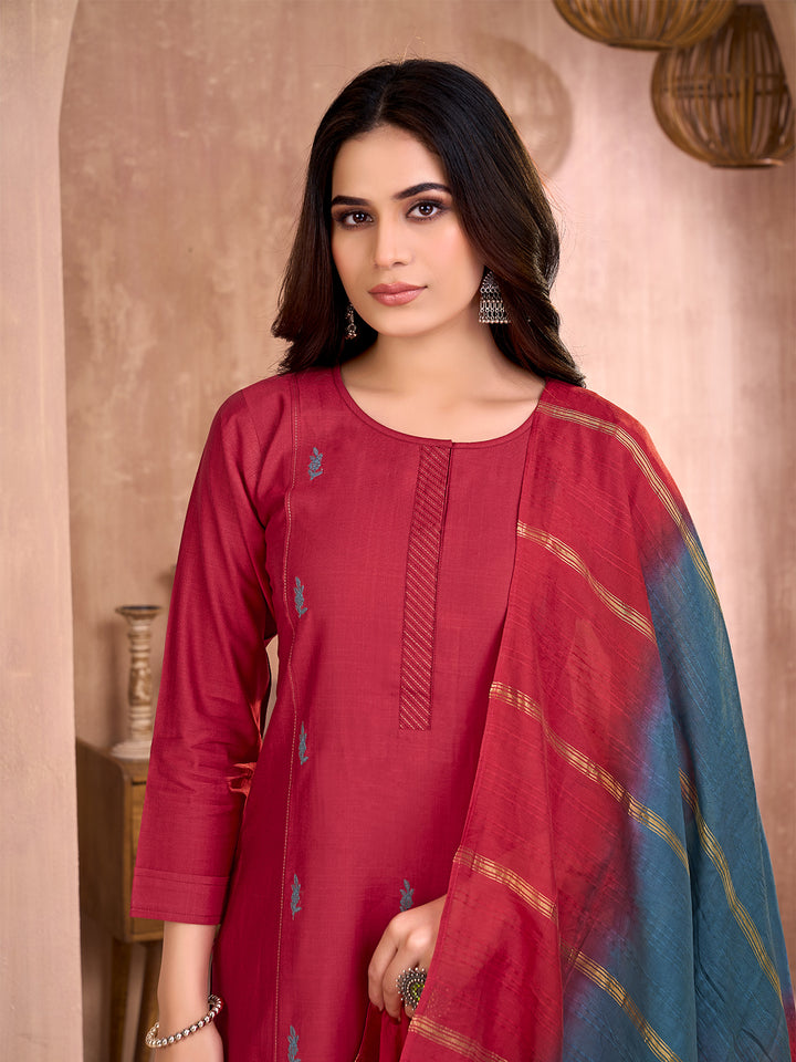 Red Embroidered Suit Set
