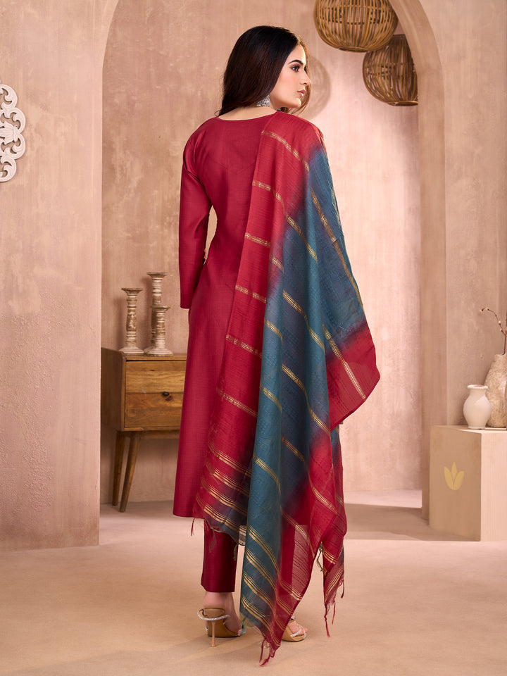 Red Embroidered Suit Set