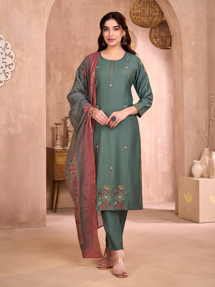 Forest Green Embroidered Suit Set