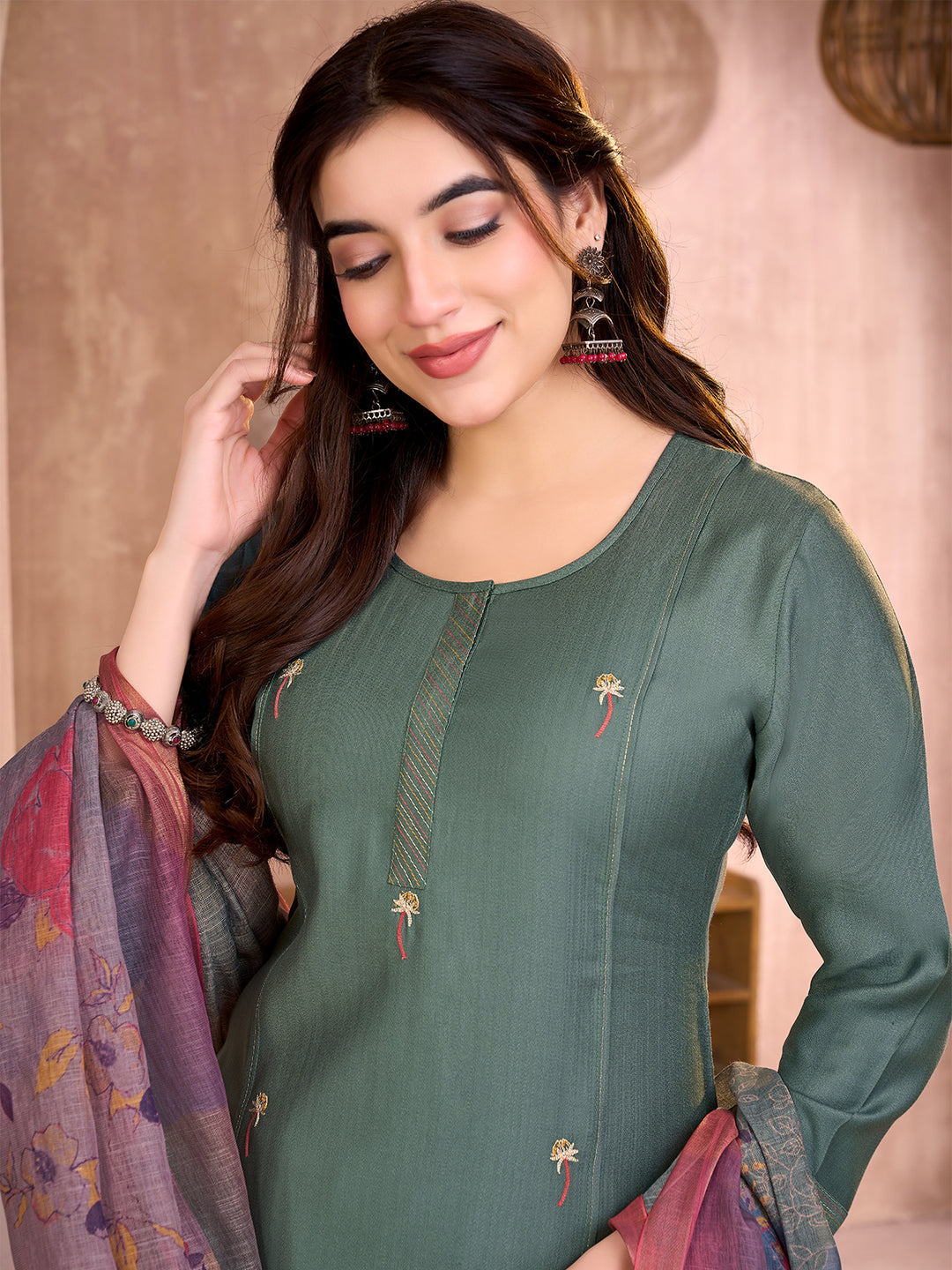 Forest Green Embroidered Suit Set