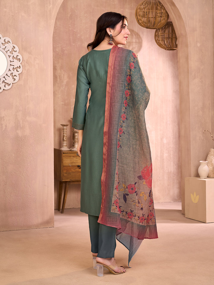 Forest Green Embroidered Suit Set