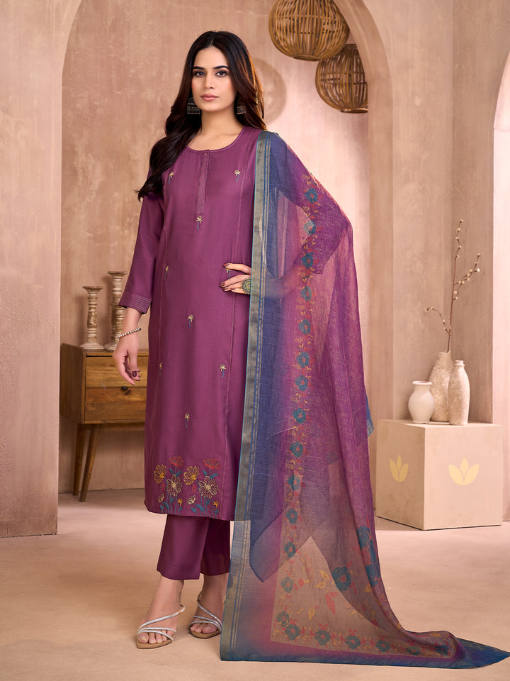 Plum Embroidered Suit Set