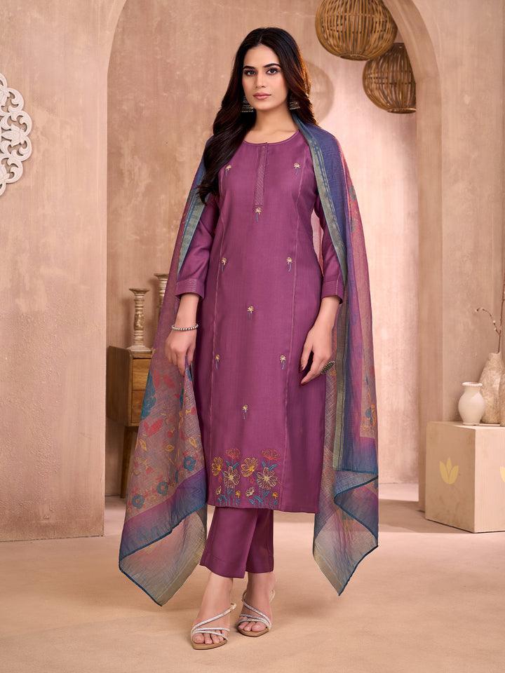 Plum Embroidered Suit Set
