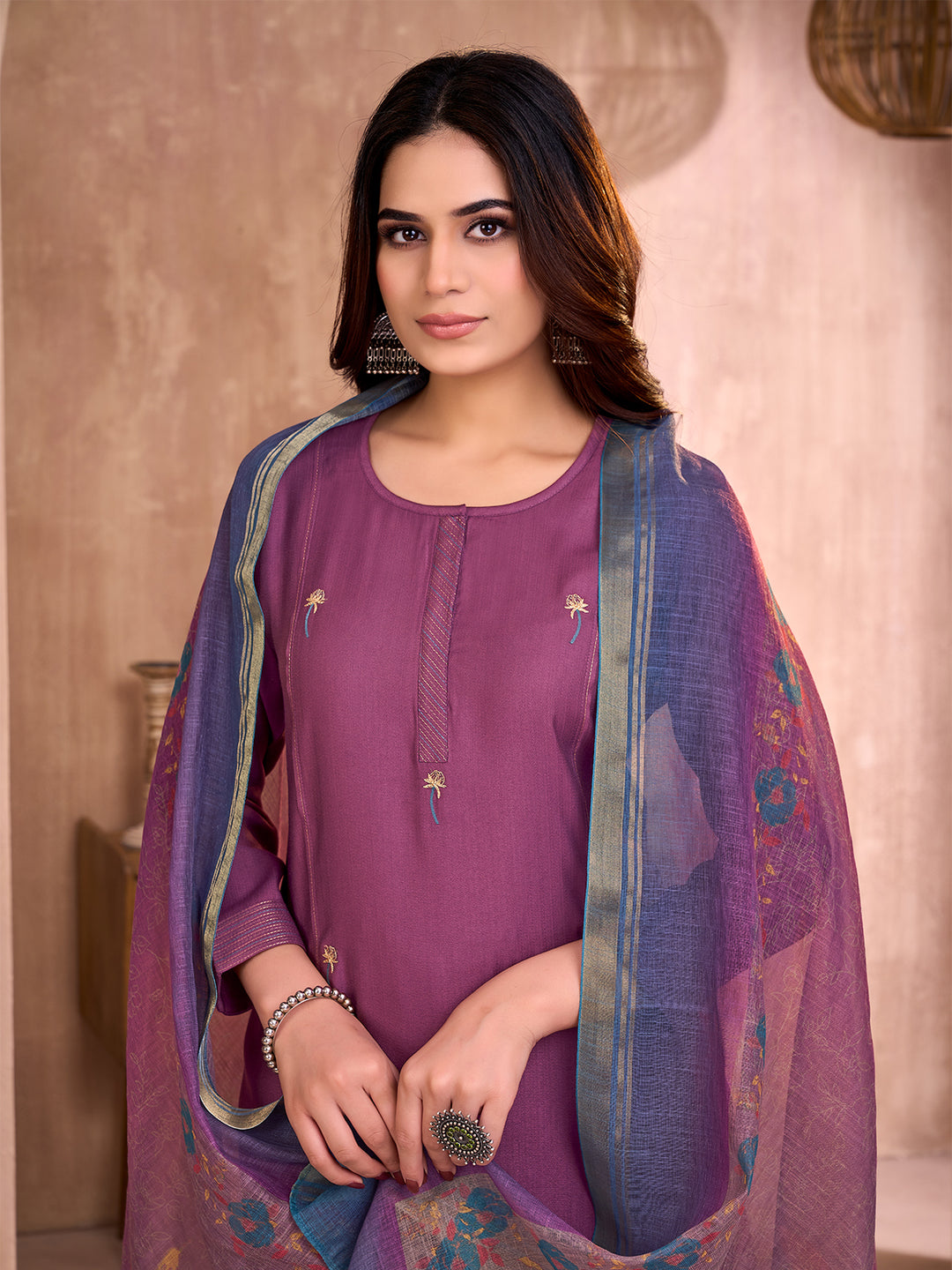 Plum Embroidered Suit Set