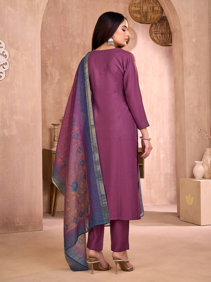 Plum Embroidered Suit Set