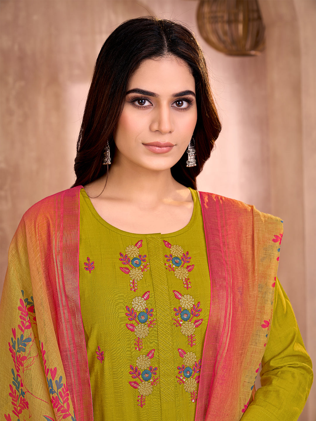 Olive Green Embroidered Suit Set