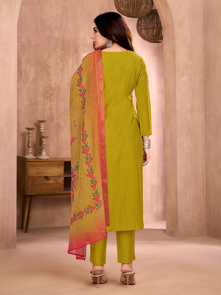 Olive Green Embroidered Suit Set