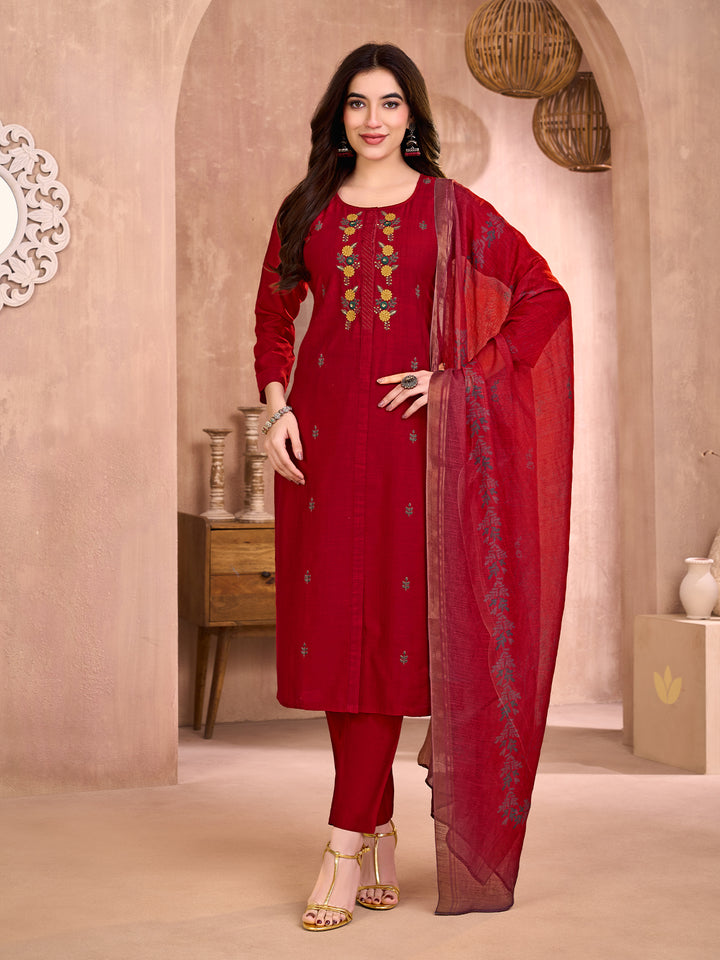 Red Embroidered Suit Set
