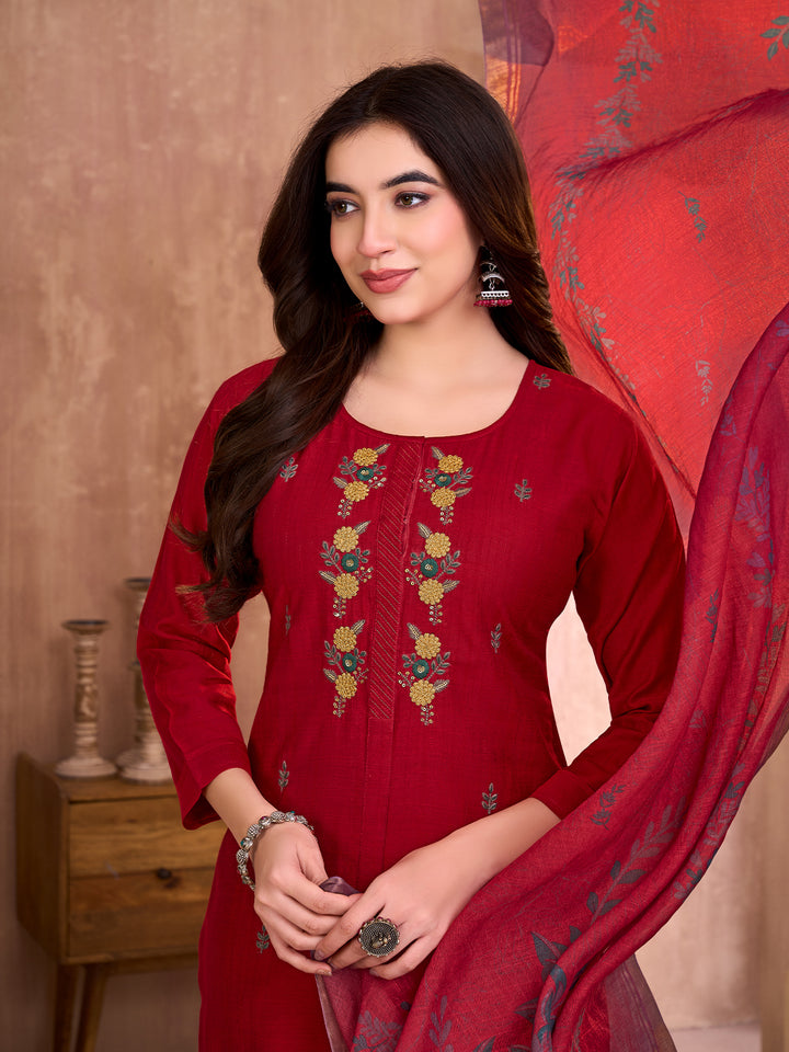 Red Embroidered Suit Set