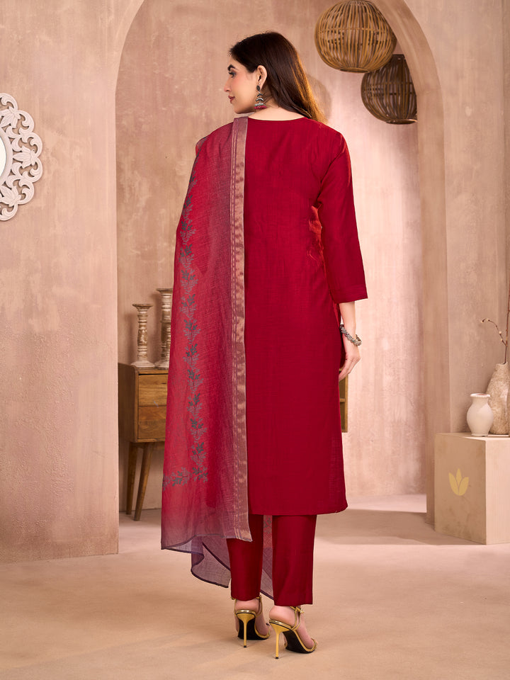 Red Embroidered Suit Set