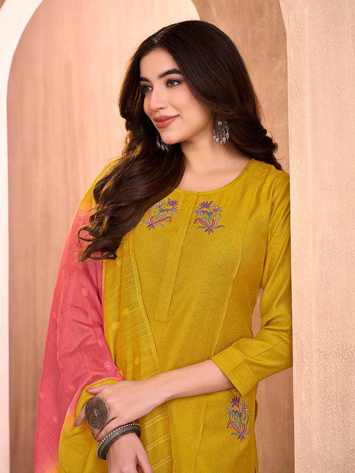 Mustard Yellow Embroidered Suit Set