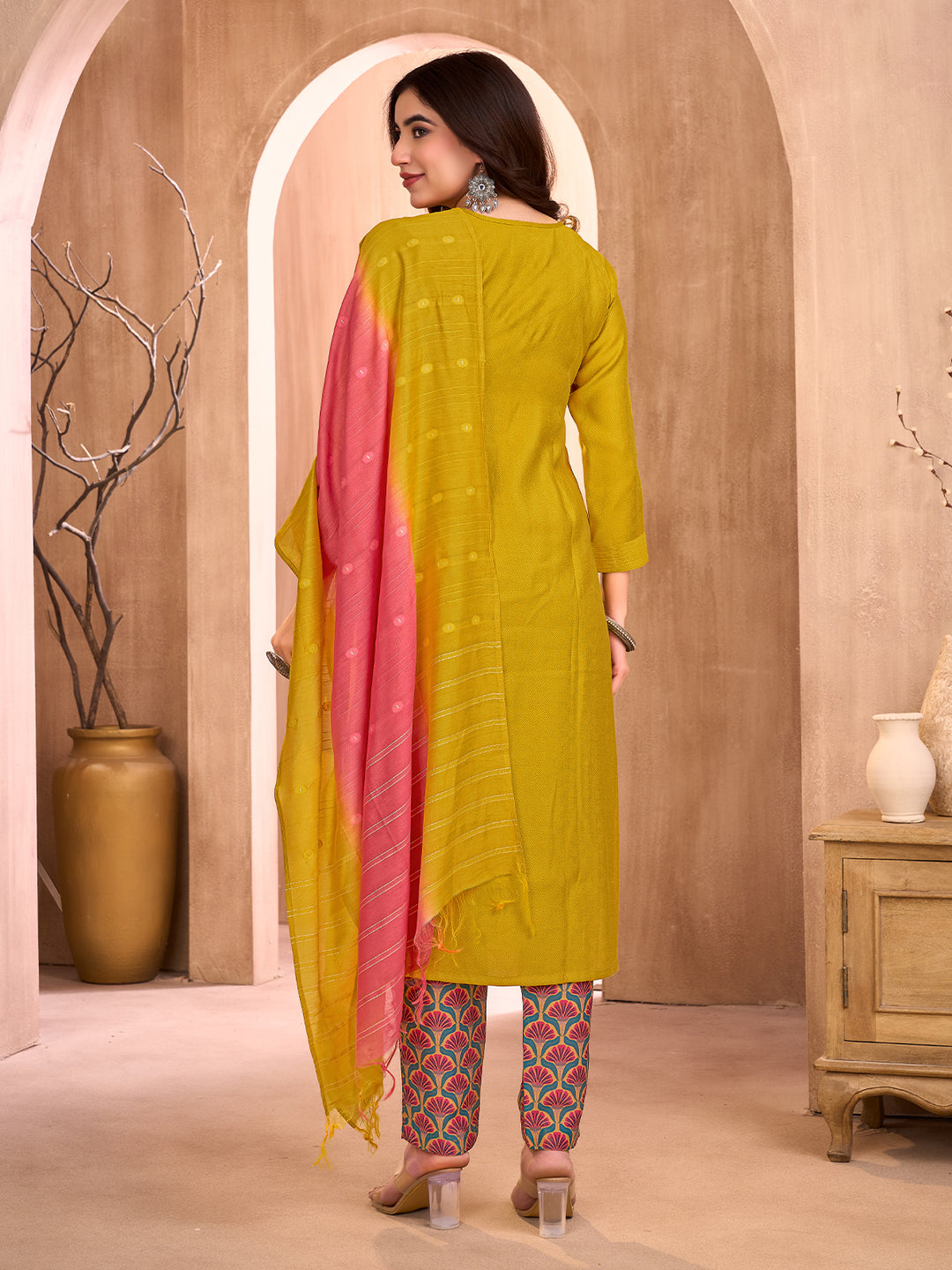 Mustard Yellow Embroidered Suit Set