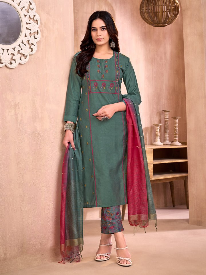 Forest Green Embroidered Suit Set