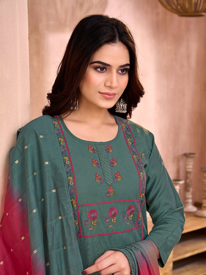 Forest Green Embroidered Suit Set
