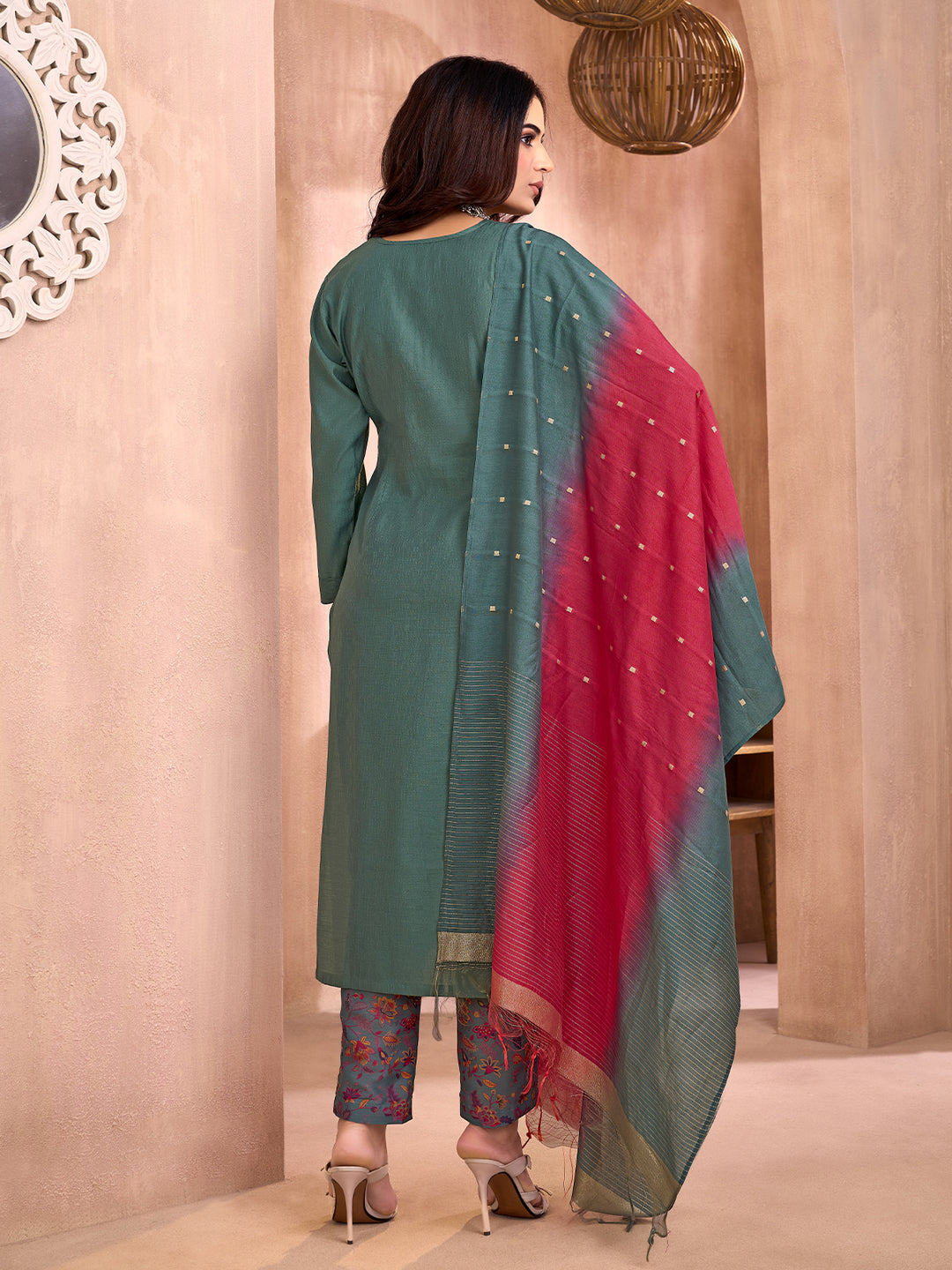 Forest Green Embroidered Suit Set