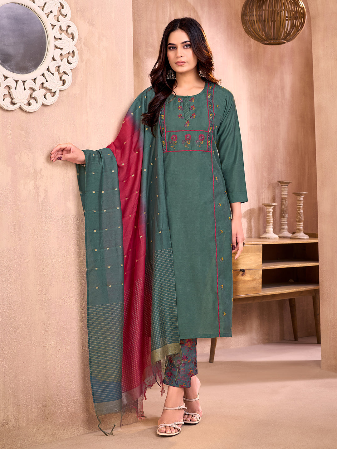 Forest Green Embroidered Suit Set