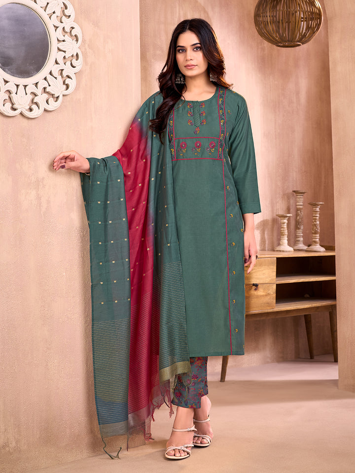 Forest Green Embroidered Suit Set