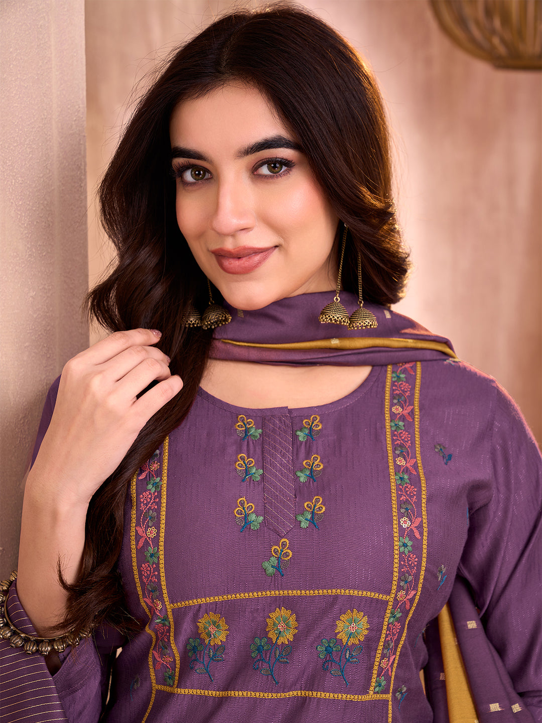 Purple Embroidered Suit Set