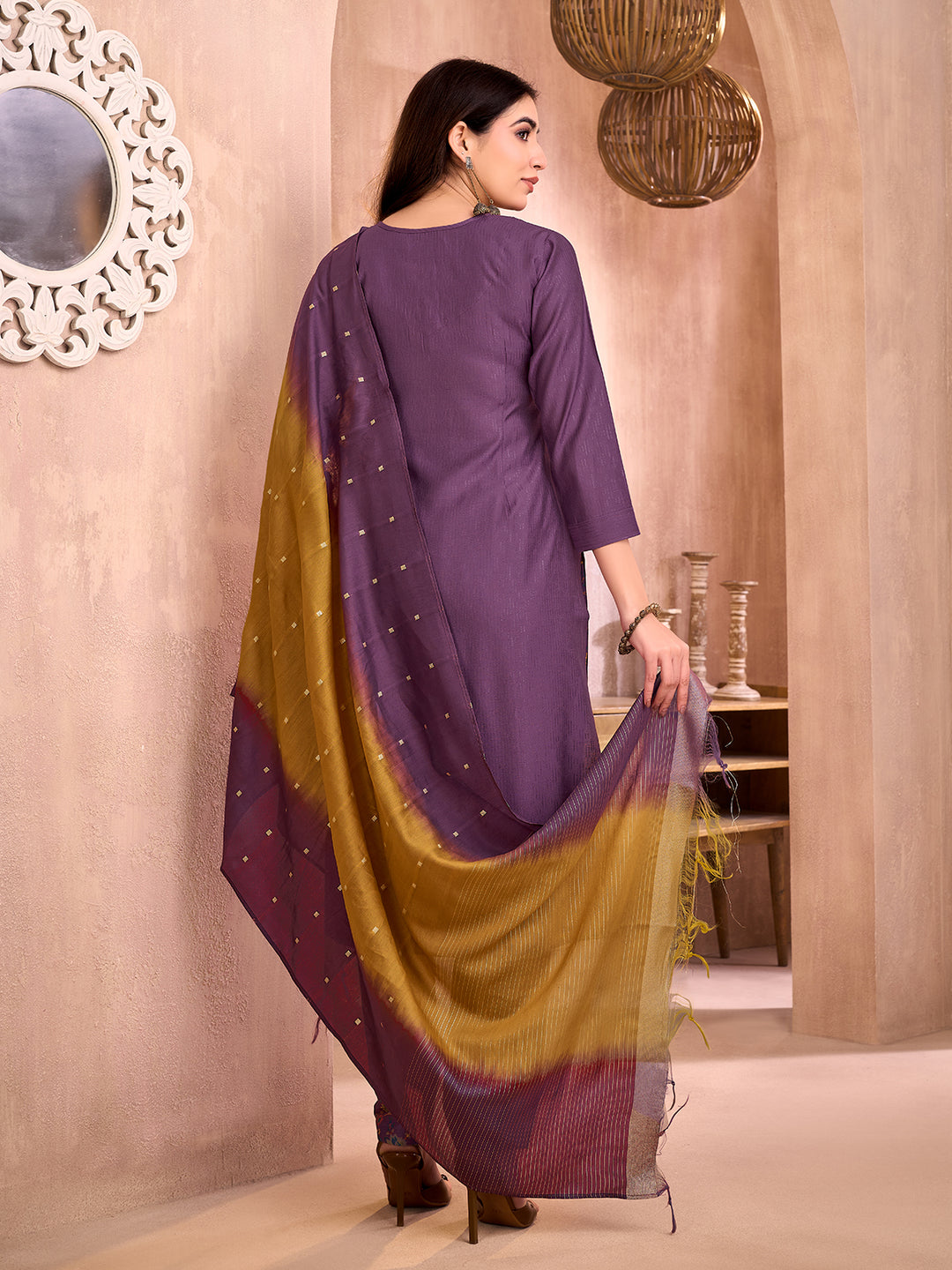 Purple Embroidered Suit Set