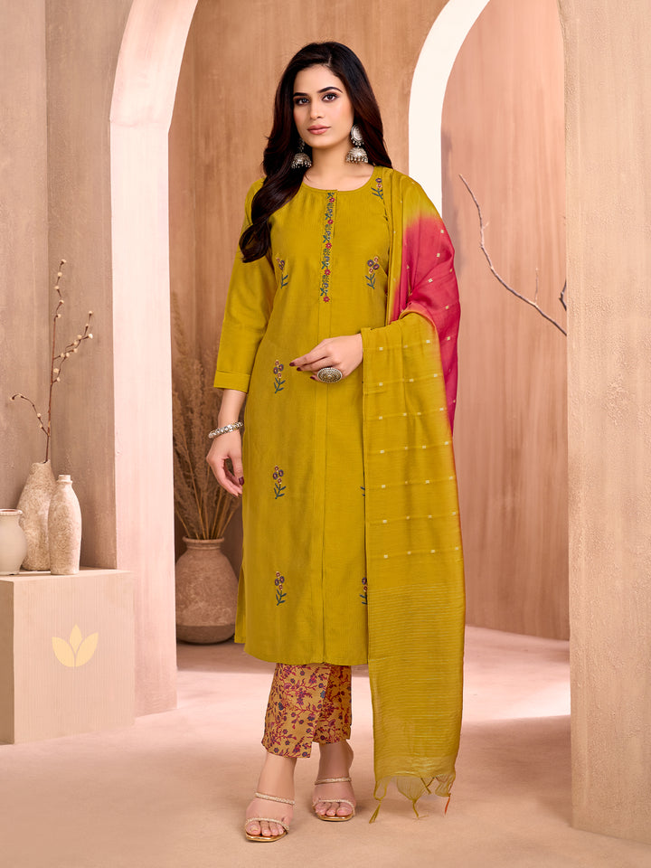 Mustard Yellow Embroidered Suit Set