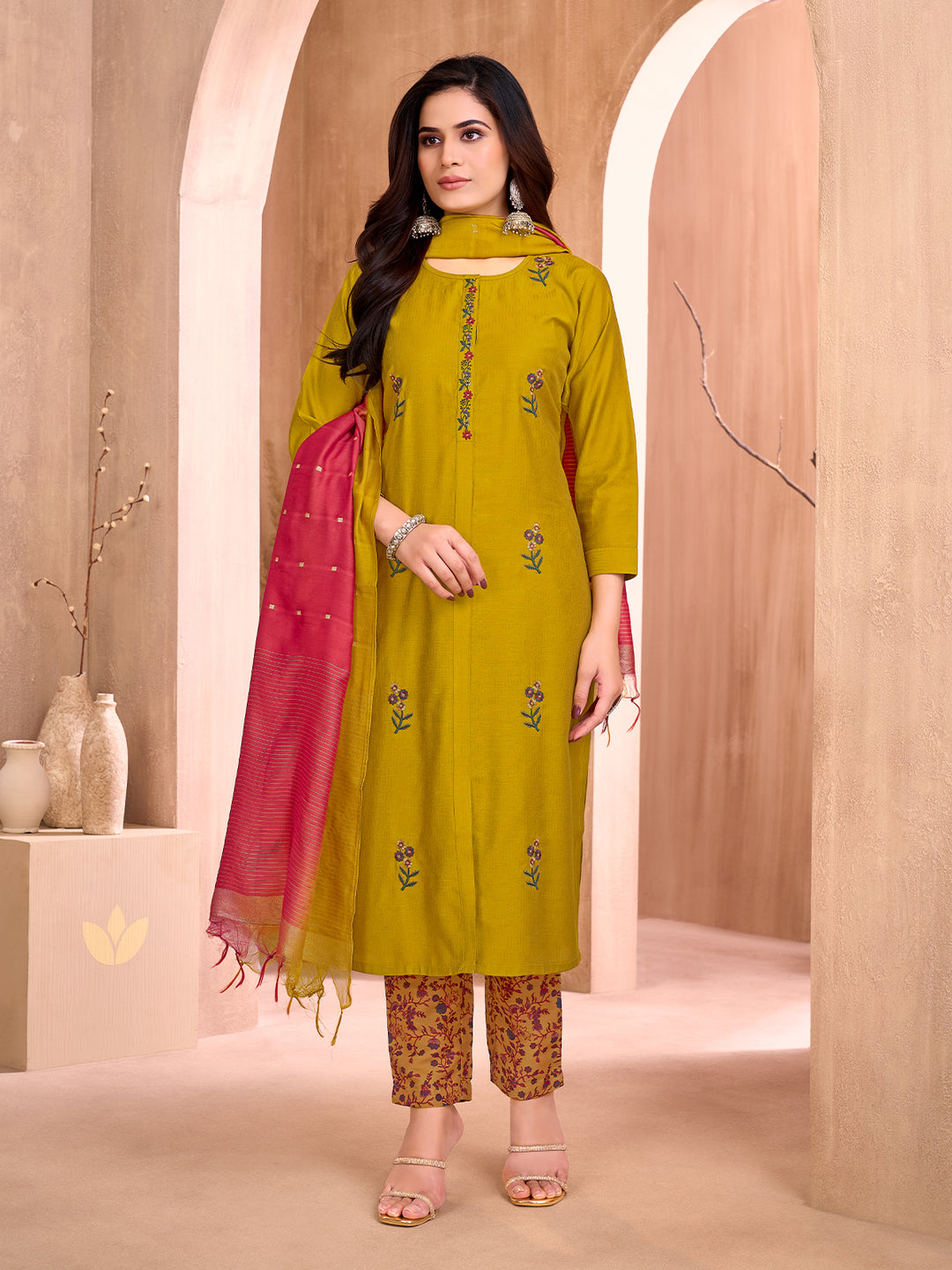 Mustard Yellow Embroidered Suit Set