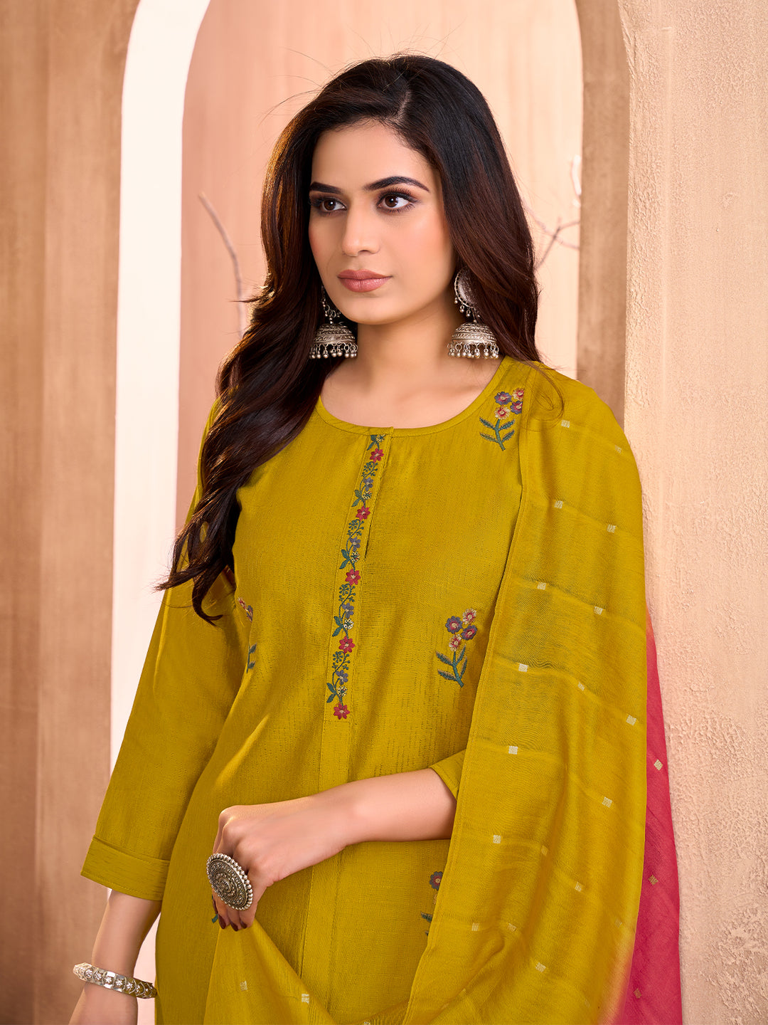 Mustard Yellow Embroidered Suit Set