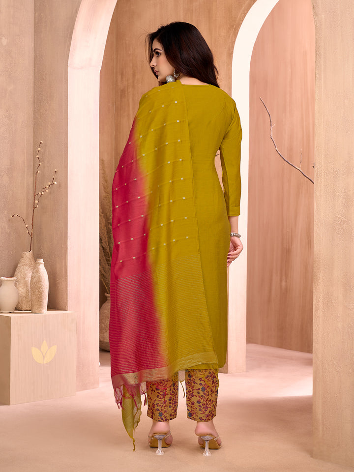 Mustard Yellow Embroidered Suit Set