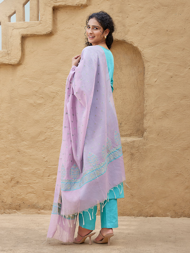 Aqua Blue Woven Cotton Suit Set