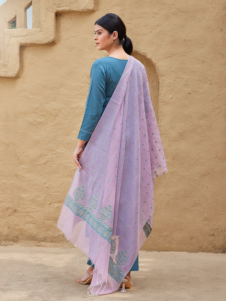 Steel Blue Woven Cotton Suit Set
