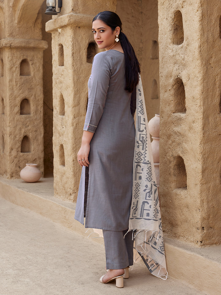 Ash Grey Woven Cotton Suit Set