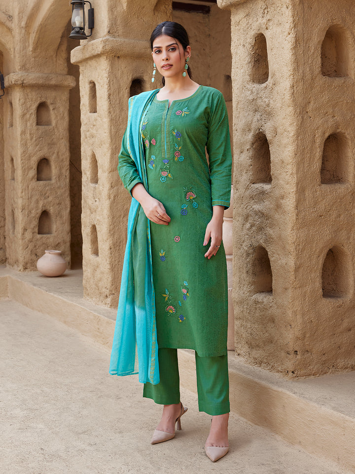 Leaf Green Woven Cotton Suit Set