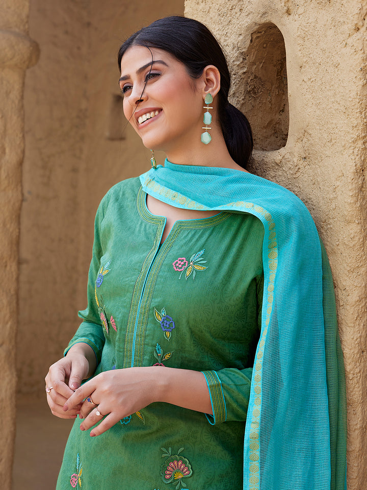 Leaf Green Woven Cotton Suit Set