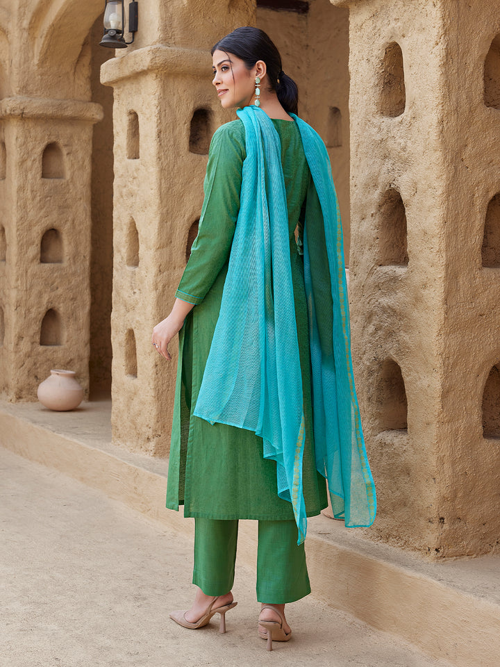Leaf Green Woven Cotton Suit Set