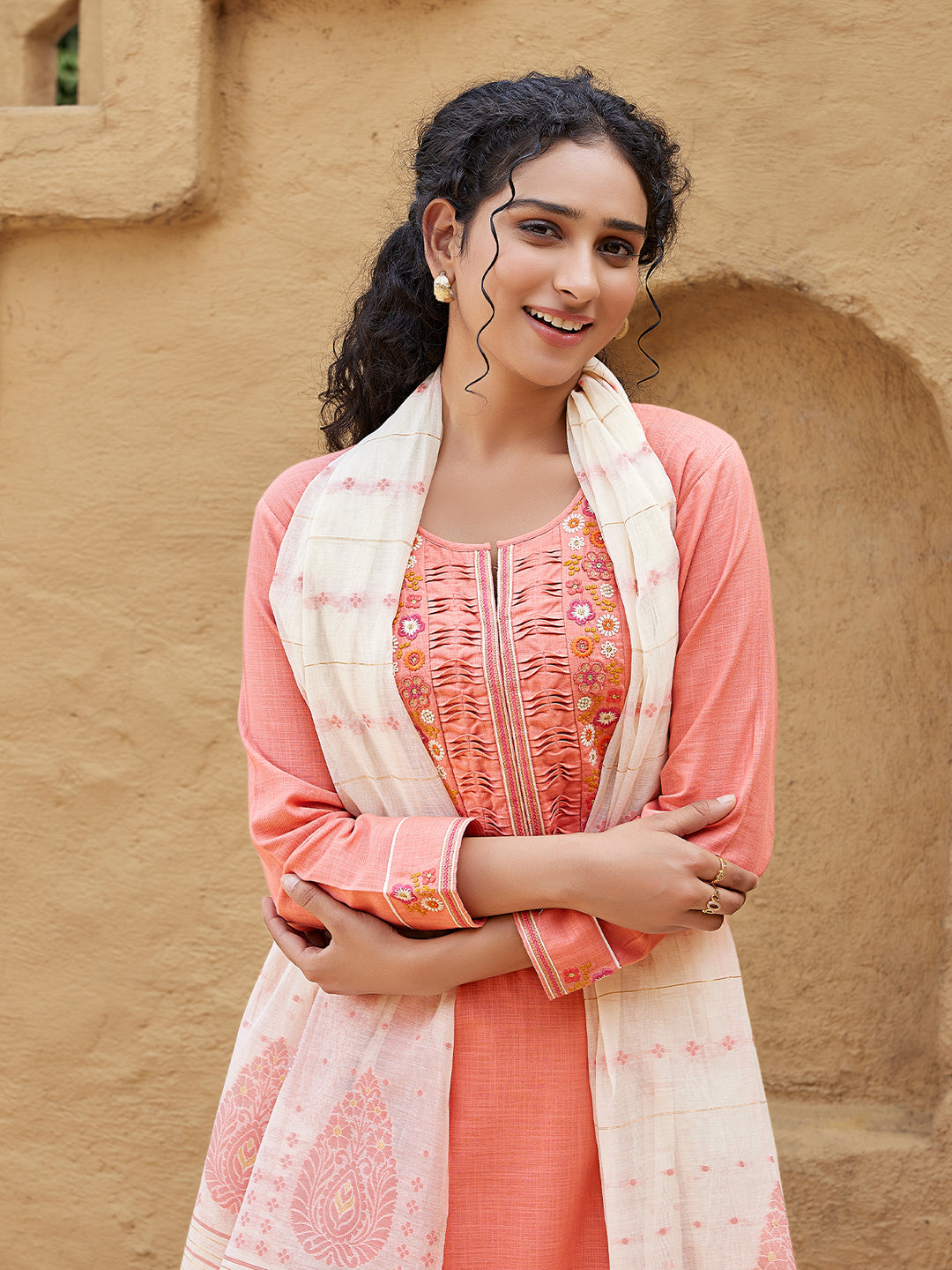 Peach Woven Cotton Suit Set