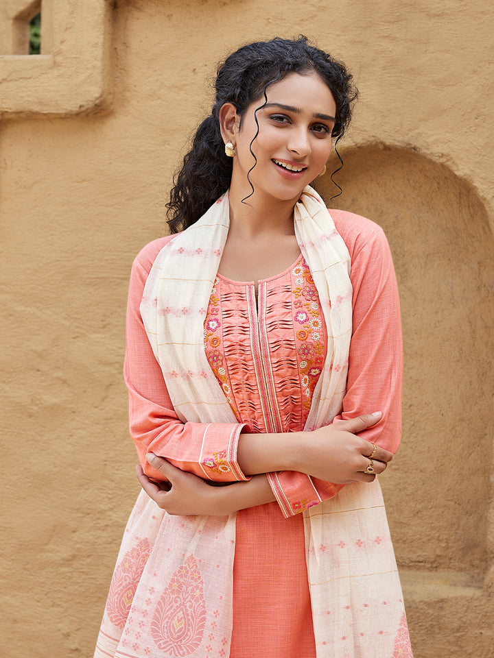 Peach Woven Cotton Suit Set