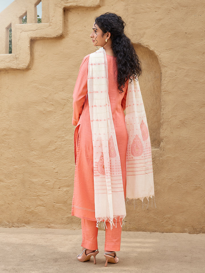 Peach Woven Cotton Suit Set
