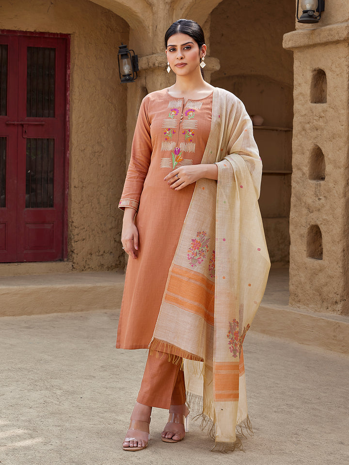 Rust Woven Cotton Suit Set