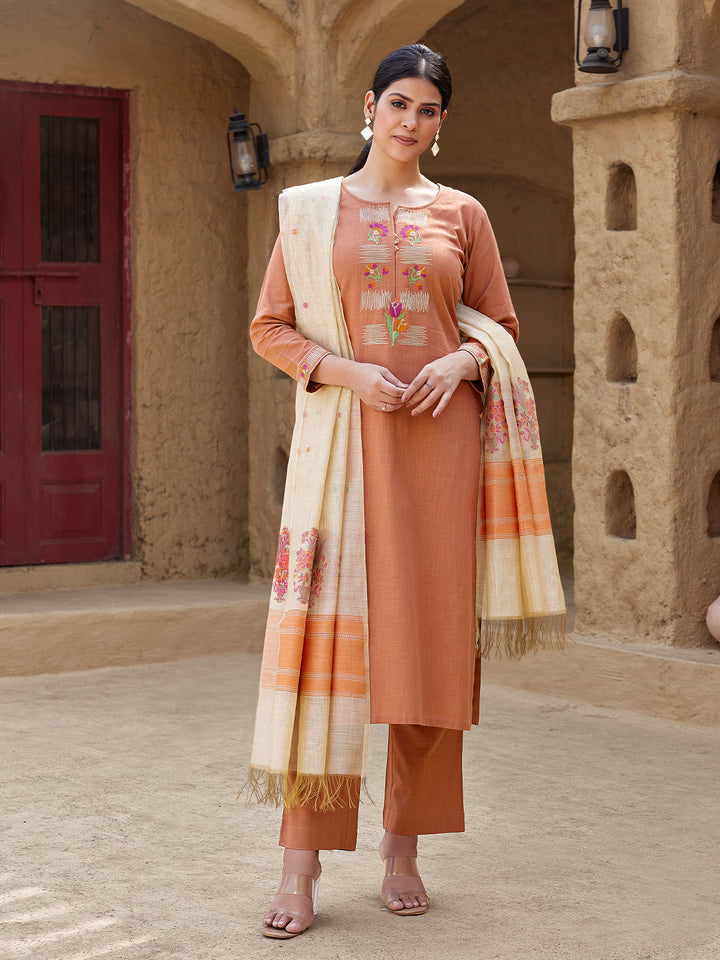 Rust Woven Cotton Suit Set