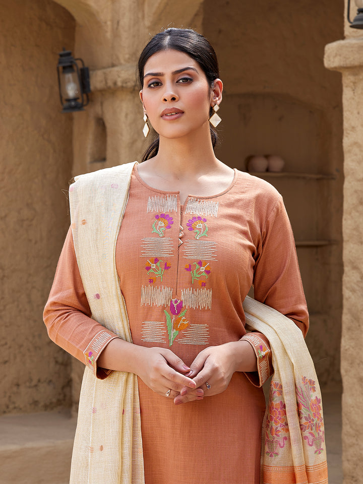 Rust Woven Cotton Suit Set