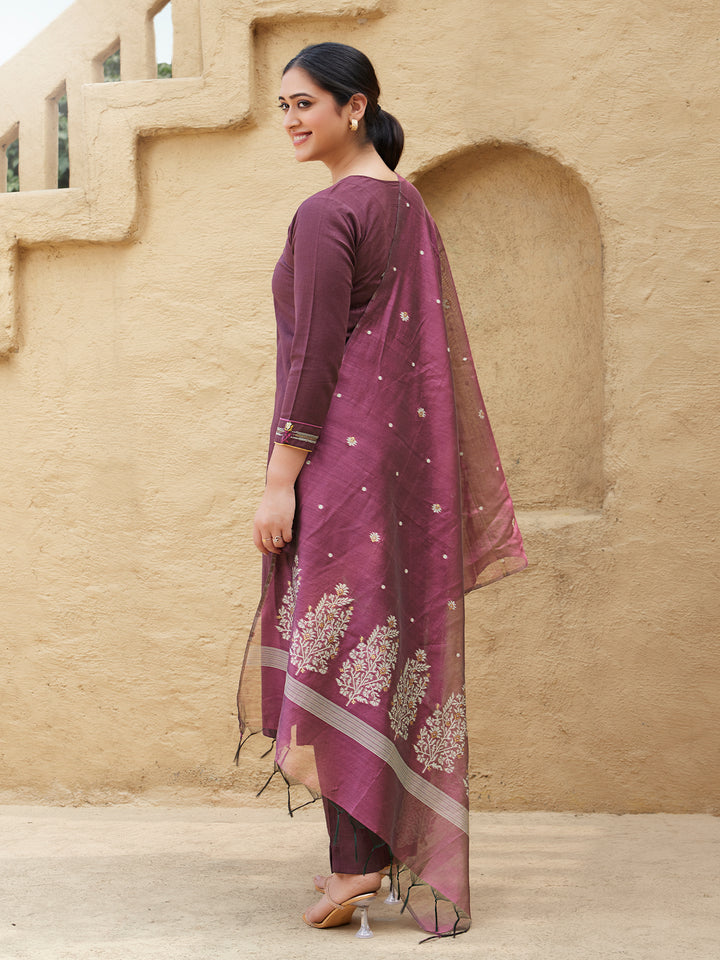 Wine Woven Cotton Suit Set