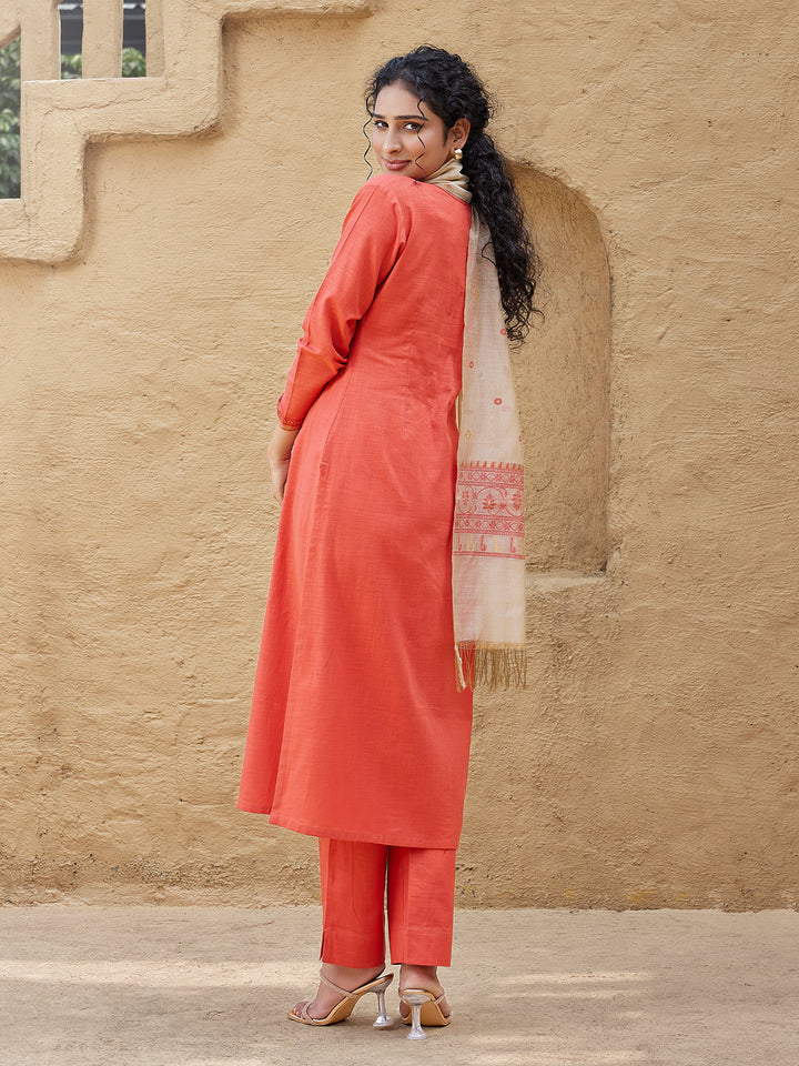 Coral Woven Cotton Suit Set