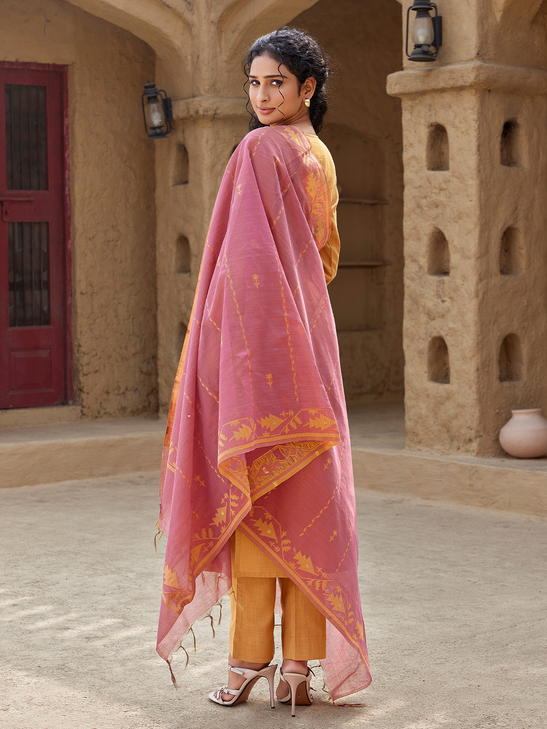 Marigold Hue Woven Cotton Suit Set