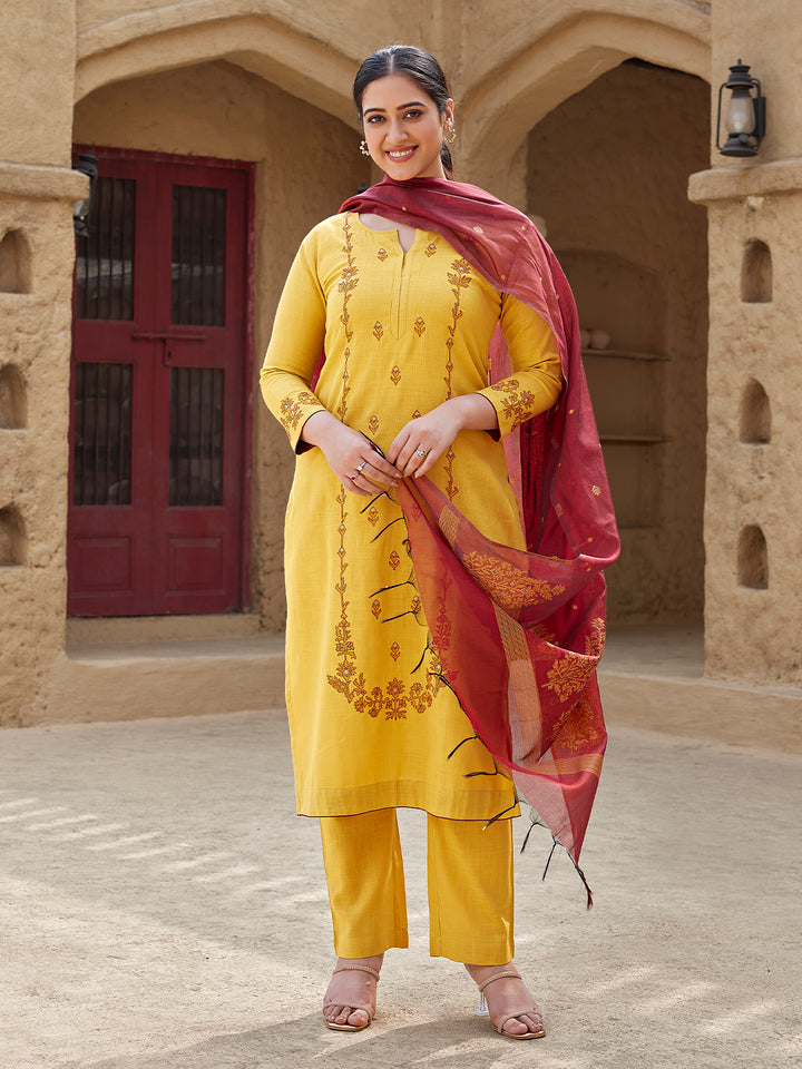 Turmeric Glow Woven Cotton Suit Set