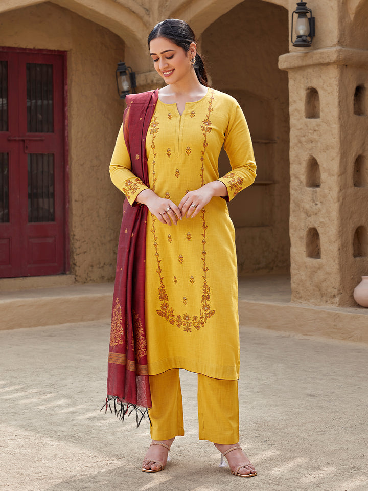 Turmeric Glow Woven Cotton Suit Set
