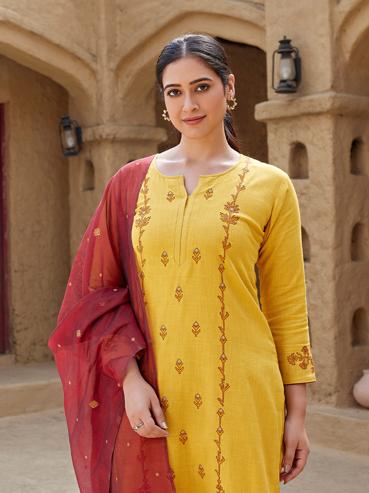 Turmeric Glow Woven Cotton Suit Set