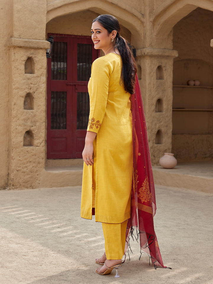 Turmeric Glow Woven Cotton Suit Set