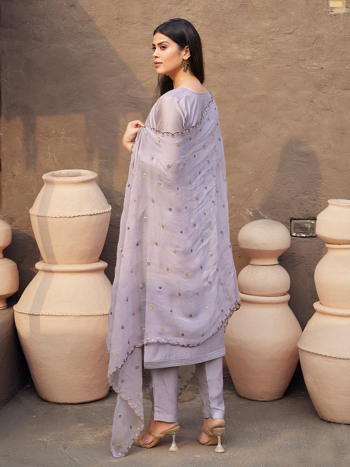 Lavender Silk Blend Suit Set with Dupatta