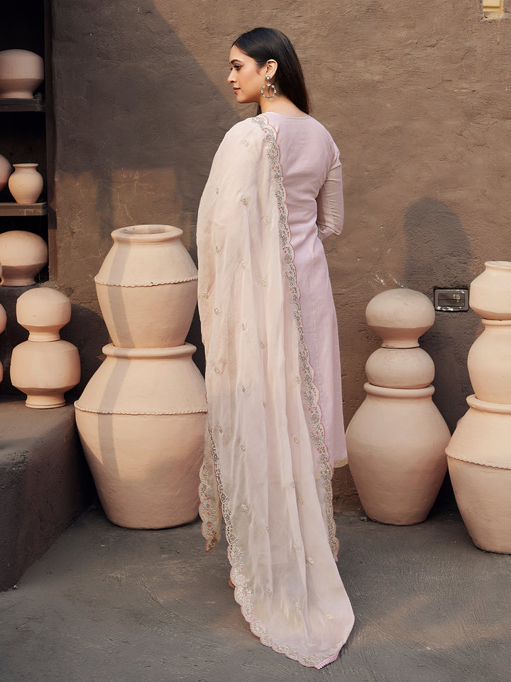 Peach Silk Blend Suit Set with Dupatta