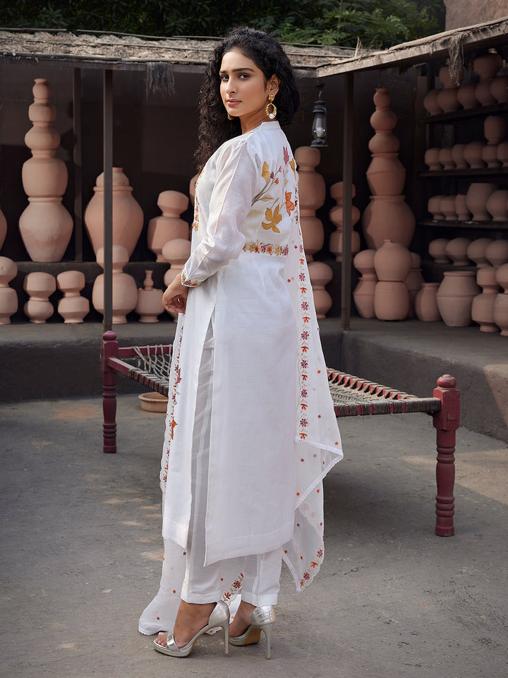 White Silk Blend Suit Set with Dupatta